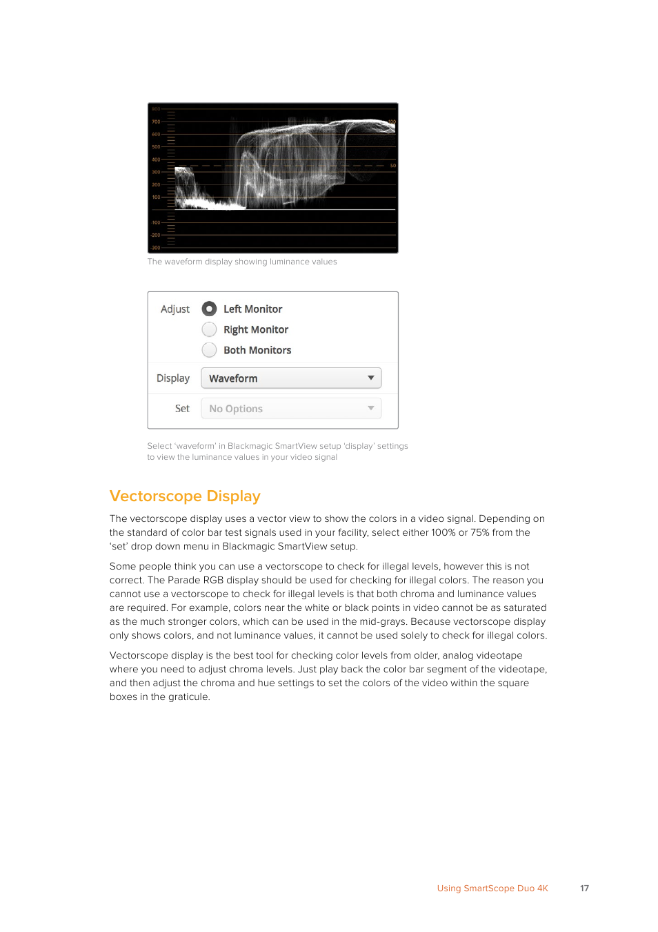 Vectorscope display | Blackmagic Design SmartView 4K 2 15.6" DCI 4K Broadcast Monitor (6 RU) User Manual | Page 17 / 419