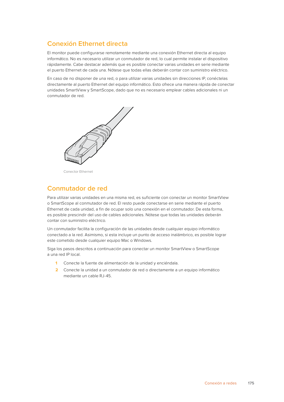 Conexión ethernet directa, Conmutador de red | Blackmagic Design SmartView 4K 2 15.6" DCI 4K Broadcast Monitor (6 RU) User Manual | Page 175 / 419