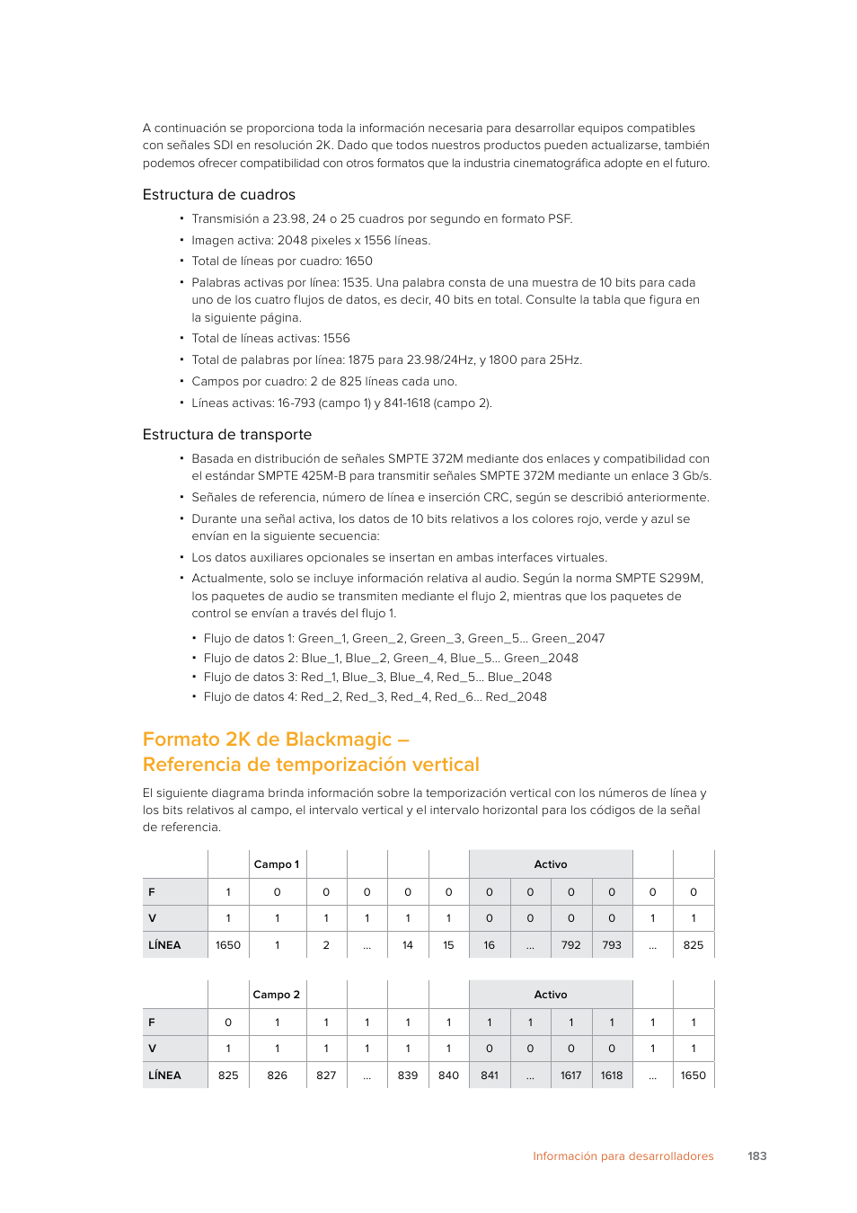 Estructura de cuadros, Estructura de transporte | Blackmagic Design SmartView 4K 2 15.6" DCI 4K Broadcast Monitor (6 RU) User Manual | Page 183 / 419
