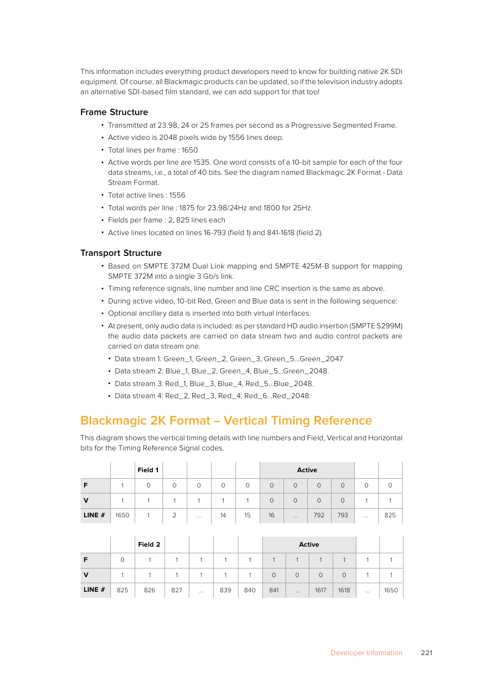 Blackmagic 2k format – vertical timing reference, Blackmagic, Format | Vertical, Timing, Reference, Blackmagic 2k format, Vertical timing reference | Blackmagic Design SmartView 4K 2 15.6" DCI 4K Broadcast Monitor (6 RU) User Manual | Page 221 / 419