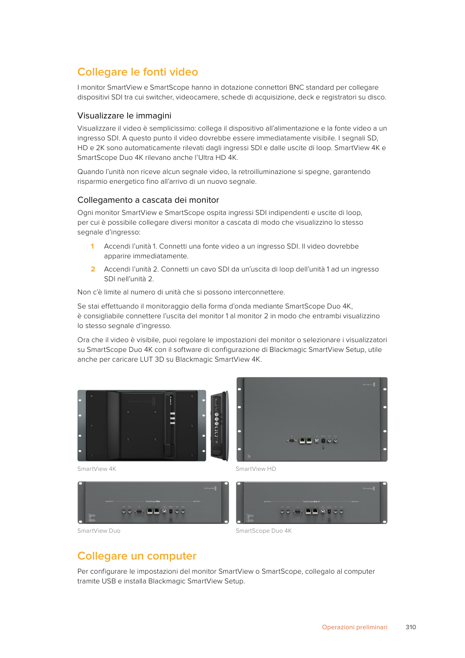 Collegare le fonti video, Collegare un computer | Blackmagic Design SmartView 4K 2 15.6" DCI 4K Broadcast Monitor (6 RU) User Manual | Page 310 / 419