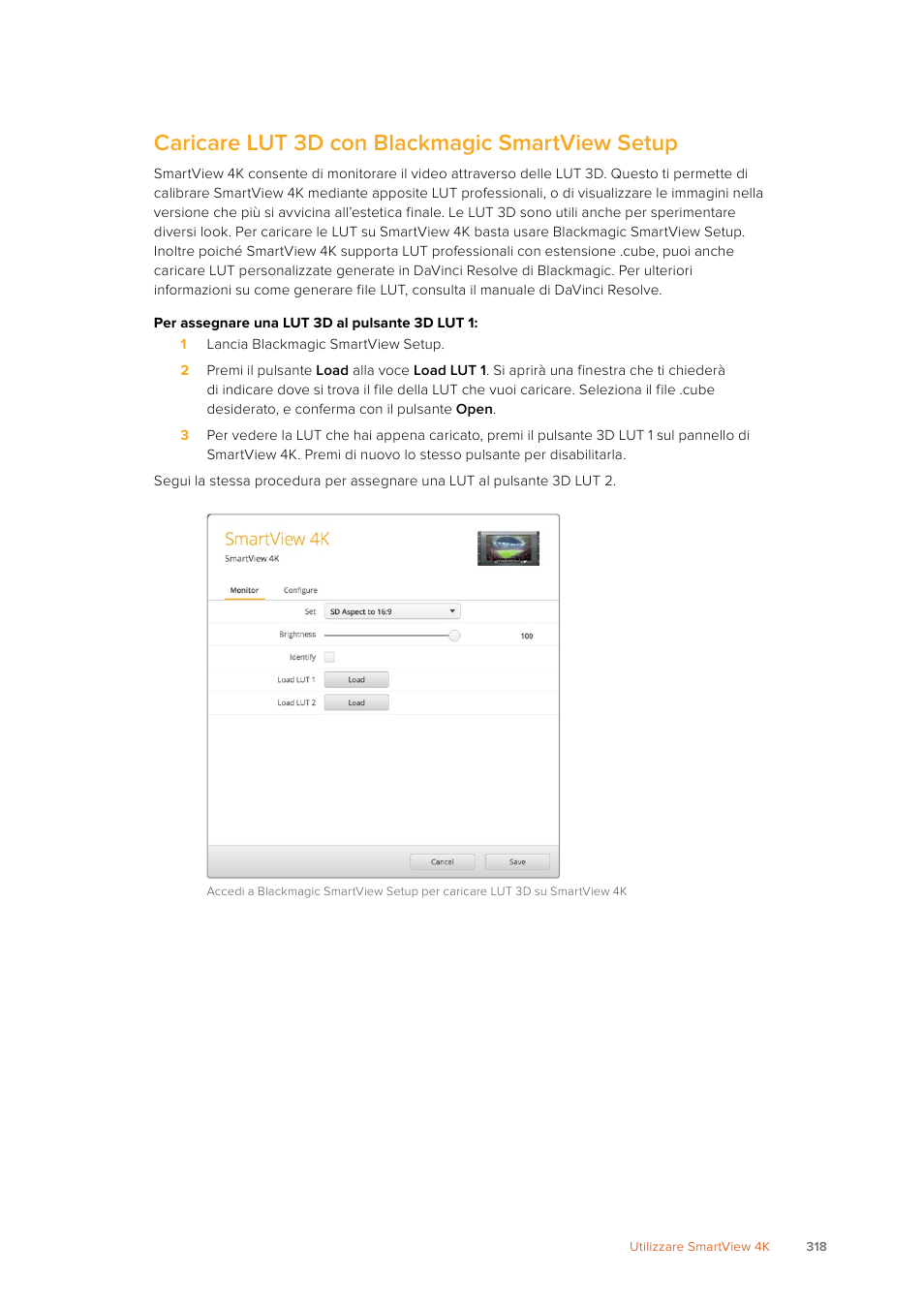 Caricare lut 3d con blackmagic smartview setup | Blackmagic Design SmartView 4K 2 15.6" DCI 4K Broadcast Monitor (6 RU) User Manual | Page 318 / 419