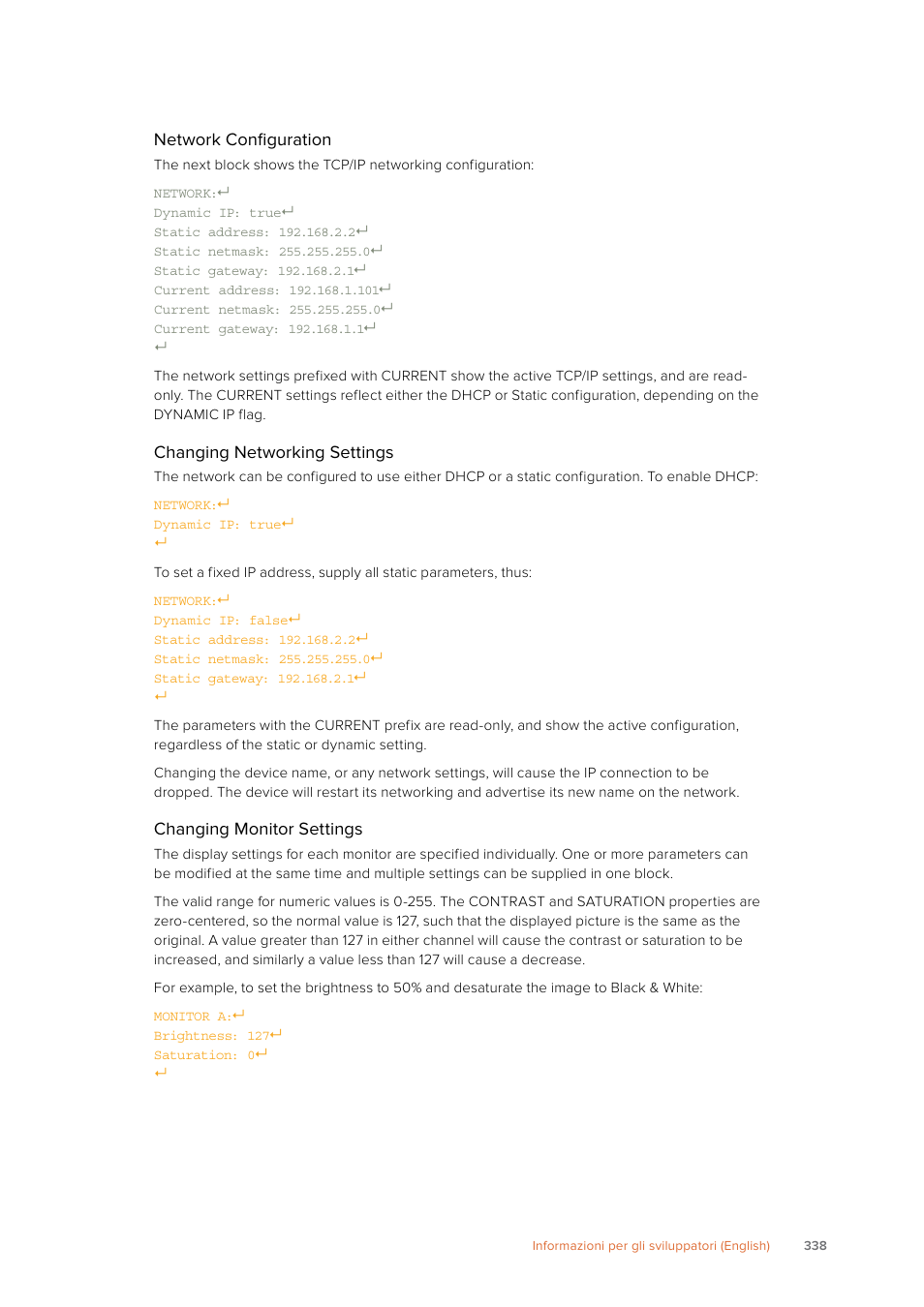 Network configuration, Changing networking settings, Changing monitor settings | Blackmagic Design SmartView 4K 2 15.6" DCI 4K Broadcast Monitor (6 RU) User Manual | Page 338 / 419