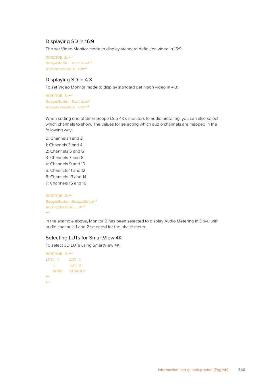 Displaying sd in 16:9, Displaying sd in 4:3, Selecting luts for smartview 4k | Blackmagic Design SmartView 4K 2 15.6" DCI 4K Broadcast Monitor (6 RU) User Manual | Page 340 / 419