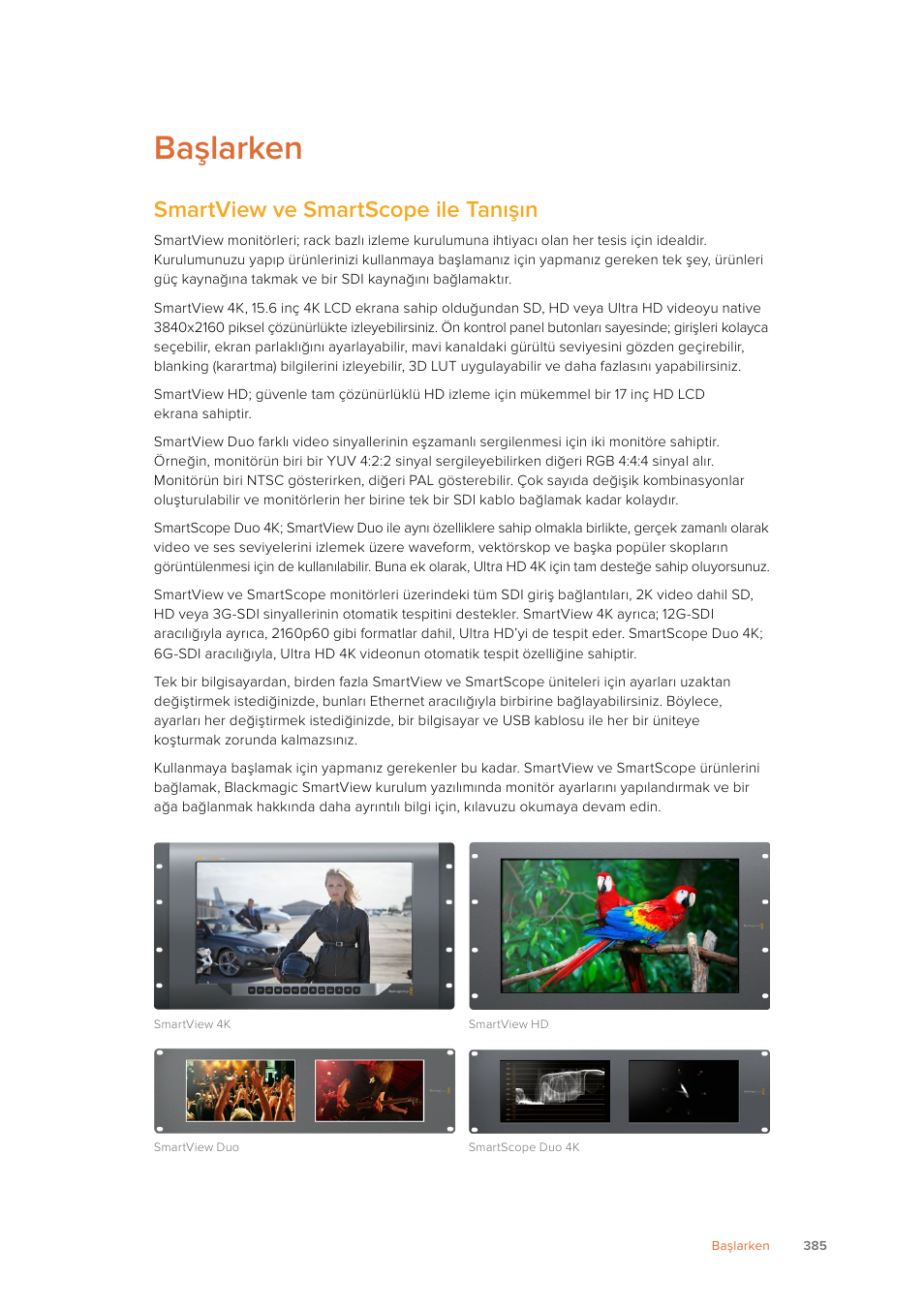 Başlarken, Smartview ve smartscope ile tanışın | Blackmagic Design SmartView 4K 2 15.6" DCI 4K Broadcast Monitor (6 RU) User Manual | Page 385 / 419