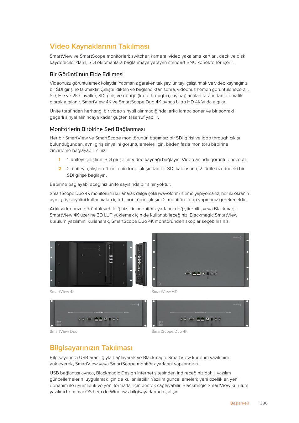 Video kaynaklarının takılması, Bilgisayarınızın takılması | Blackmagic Design SmartView 4K 2 15.6" DCI 4K Broadcast Monitor (6 RU) User Manual | Page 386 / 419