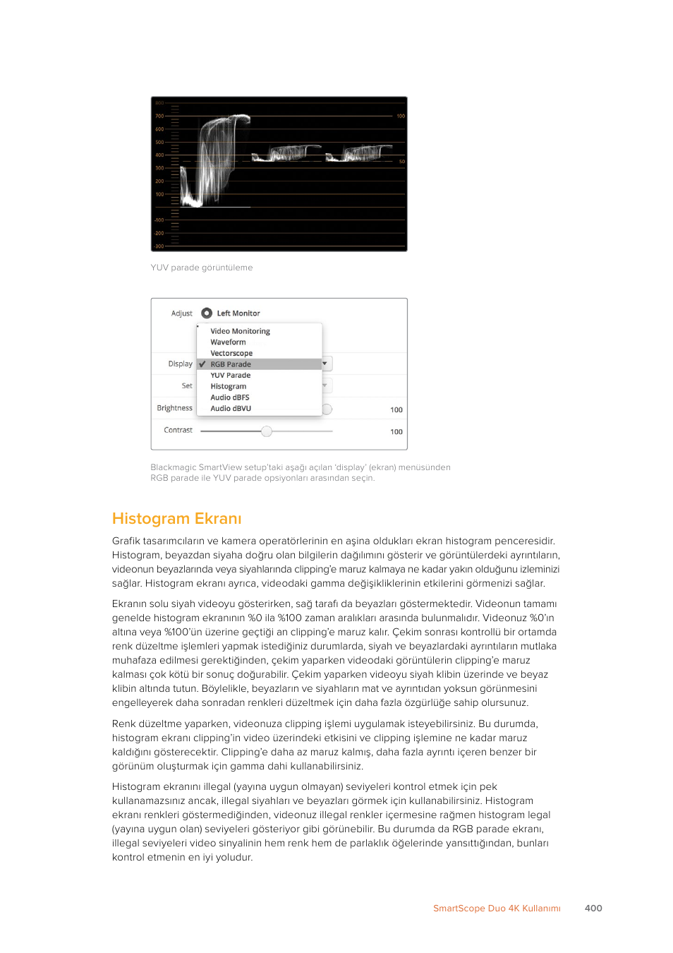 Histogram ekranı | Blackmagic Design SmartView 4K 2 15.6" DCI 4K Broadcast Monitor (6 RU) User Manual | Page 400 / 419