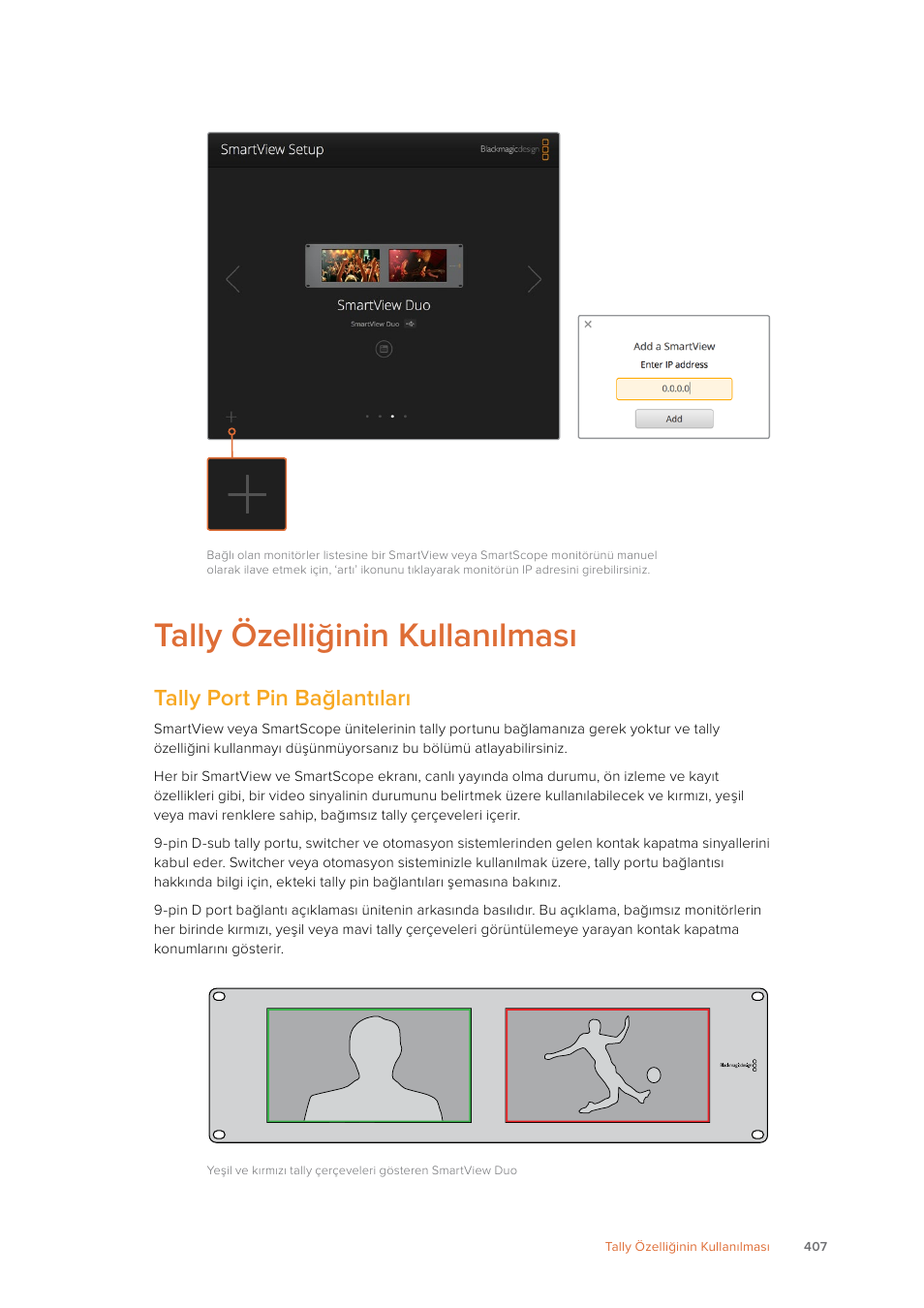 Tally özelliğinin kullanılması, Tally port pin bağlantıları | Blackmagic Design SmartView 4K 2 15.6" DCI 4K Broadcast Monitor (6 RU) User Manual | Page 407 / 419