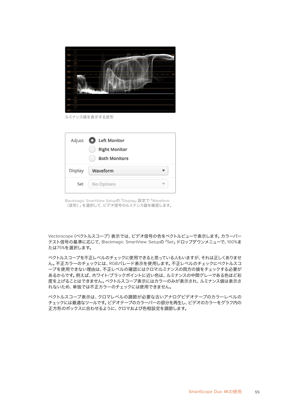 ベクトルスコープ表示 | Blackmagic Design SmartView 4K 2 15.6" DCI 4K Broadcast Monitor (6 RU) User Manual | Page 55 / 419