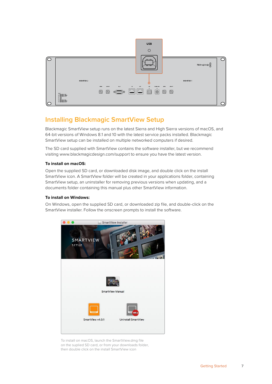 Installing blackmagic smartview setup | Blackmagic Design SmartView 4K 2 15.6" DCI 4K Broadcast Monitor (6 RU) User Manual | Page 7 / 419
