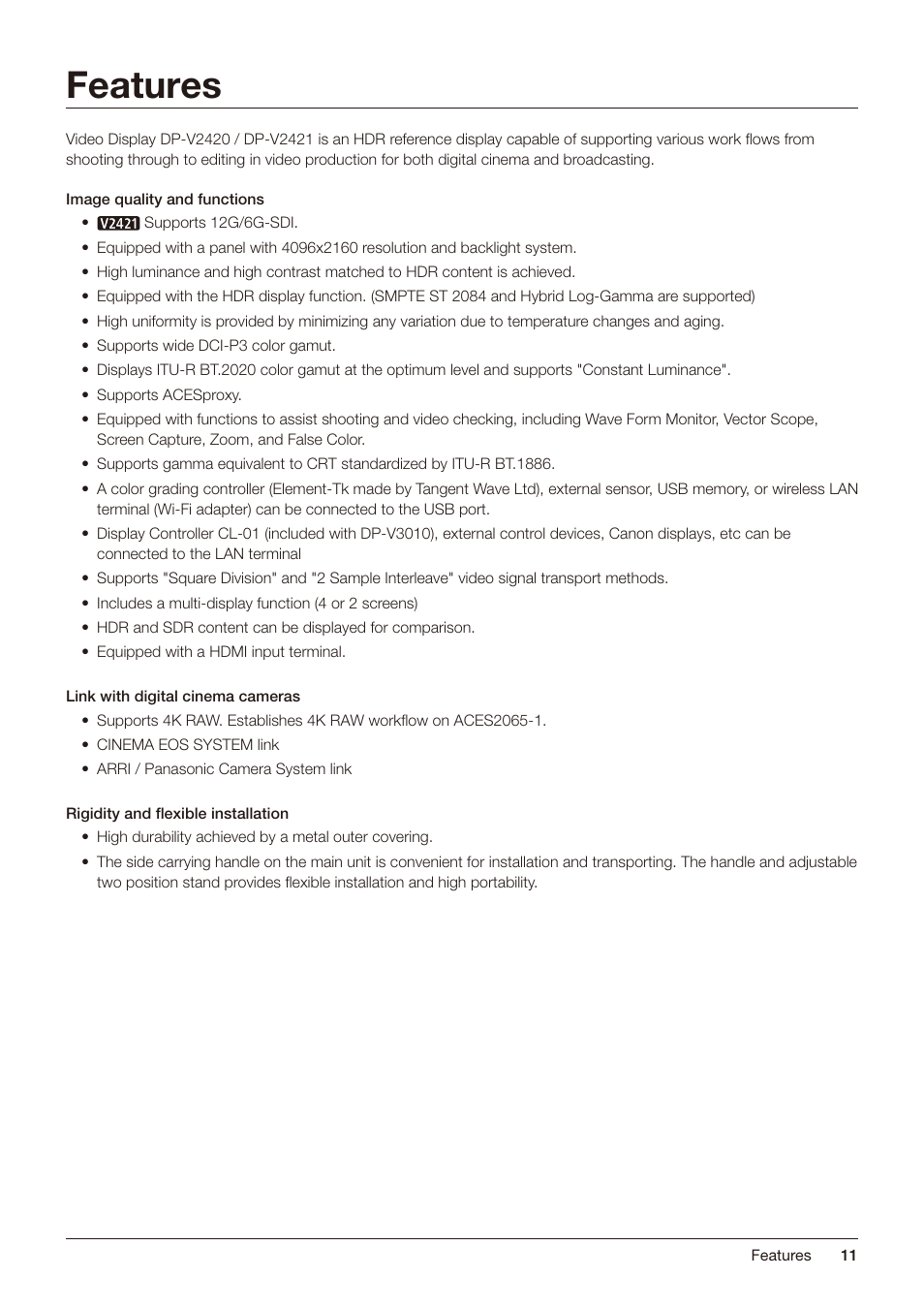 Features | Canon DP-V2421 4K Reference Display User Manual | Page 11 / 147
