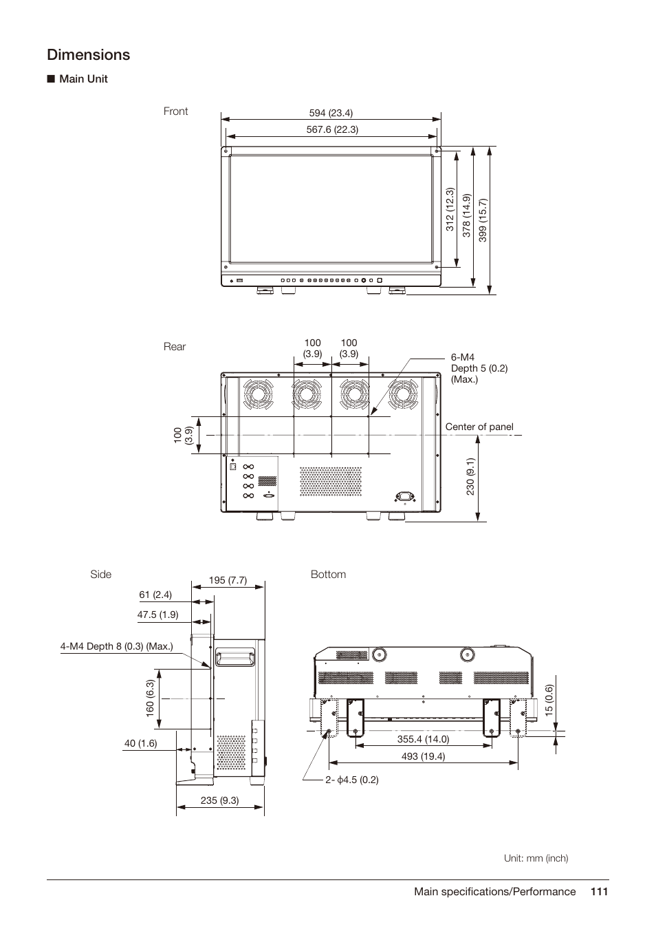 Dimensions | Canon DP-V2421 4K Reference Display User Manual | Page 111 / 147