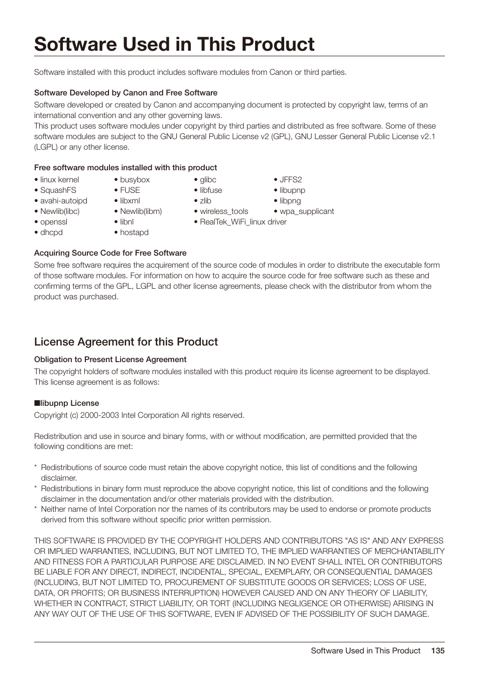 Software used in this product, License agreement for this product | Canon DP-V2421 4K Reference Display User Manual | Page 135 / 147