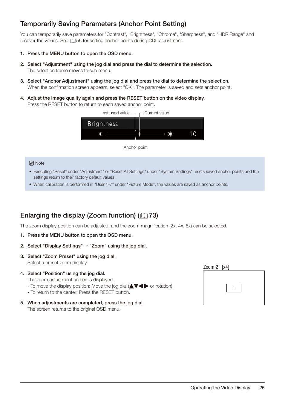 Enlarging the display (zoom function), Enlarging the display (zoom function) ( 73) | Canon DP-V2421 4K Reference Display User Manual | Page 25 / 147