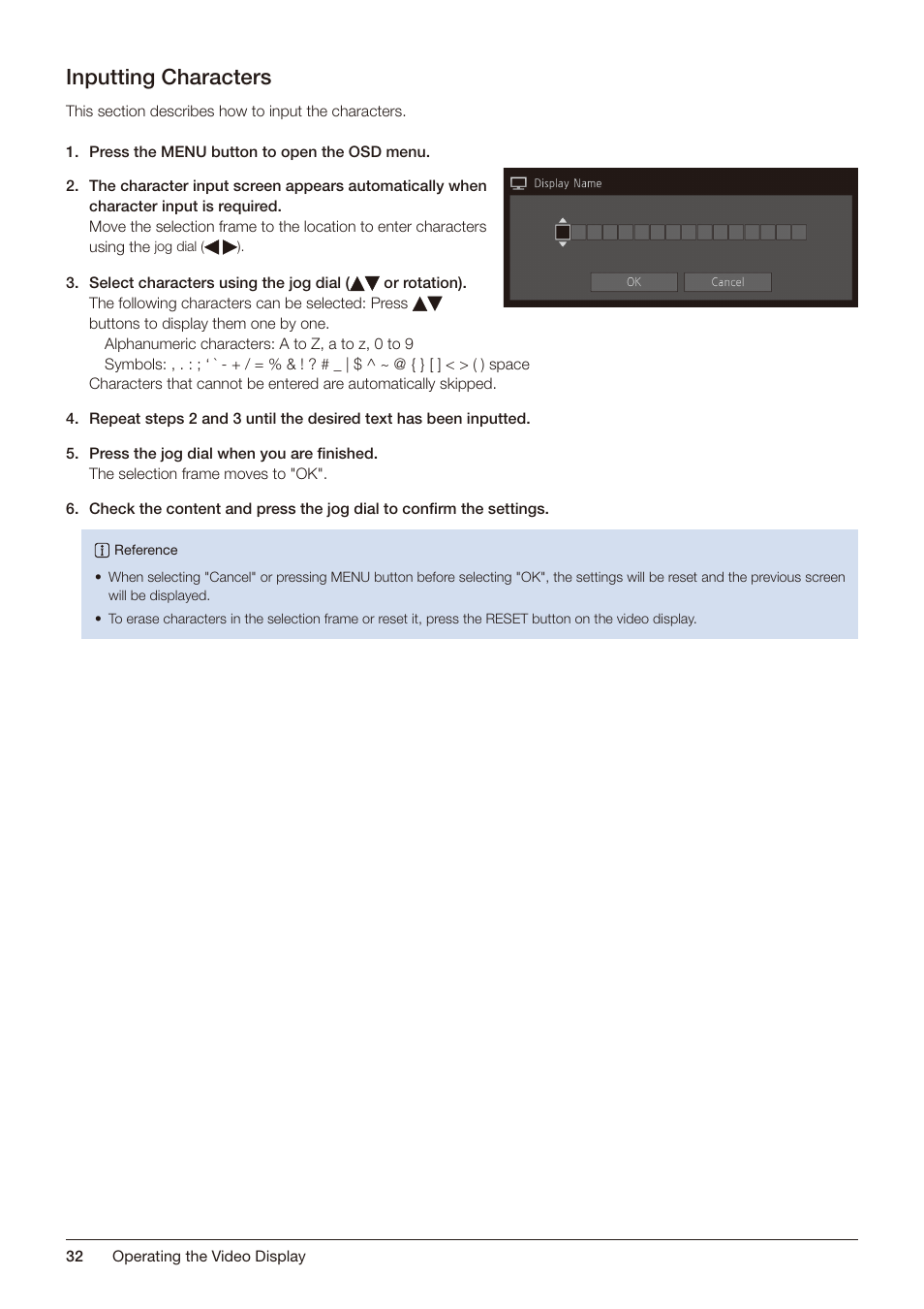 Inputting characters | Canon DP-V2421 4K Reference Display User Manual | Page 32 / 147
