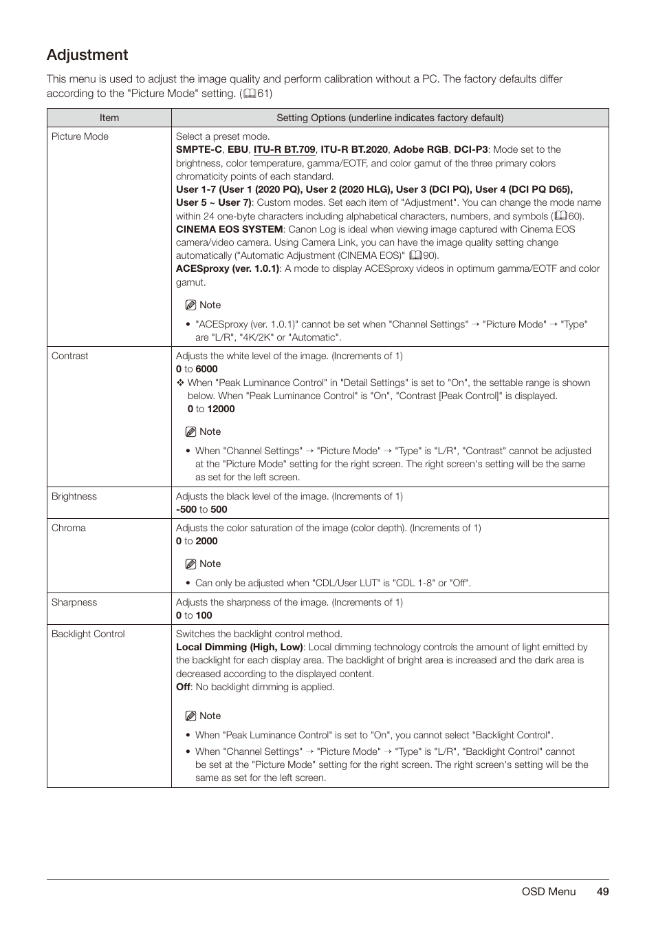 Adjustment | Canon DP-V2421 4K Reference Display User Manual | Page 49 / 147