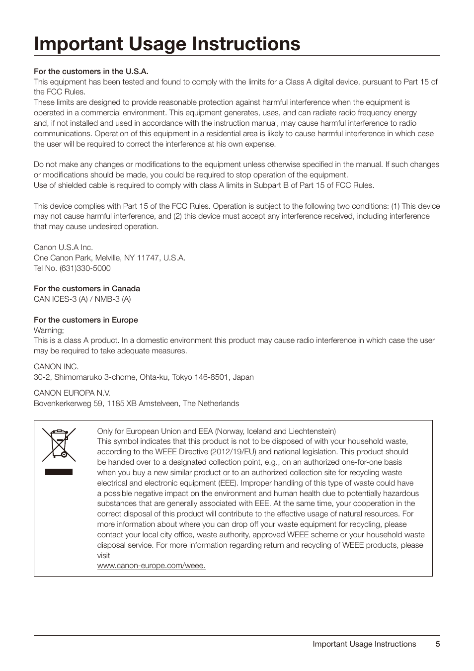 Important usage instructions | Canon DP-V2421 4K Reference Display User Manual | Page 5 / 147