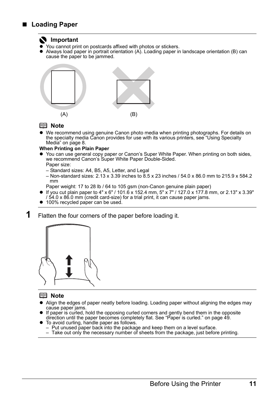 11 before using the printer  loading paper | Canon PIXMA iP2600 User Manual | Page 15 / 72