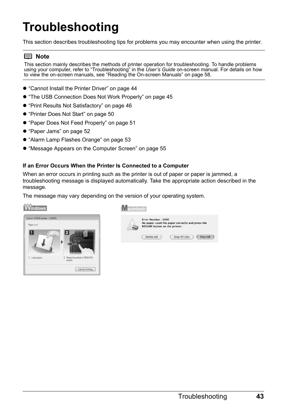 Troubleshooting | Canon PIXMA iP2600 User Manual | Page 47 / 72