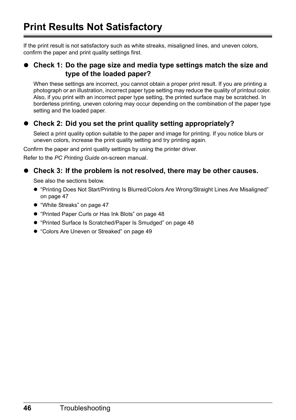 Print results not satisfactory | Canon PIXMA iP2600 User Manual | Page 50 / 72