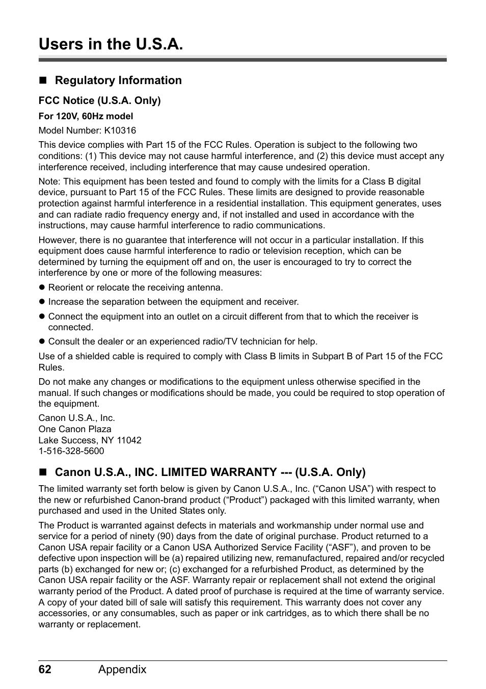 Users in the u.s.a | Canon PIXMA iP2600 User Manual | Page 66 / 72