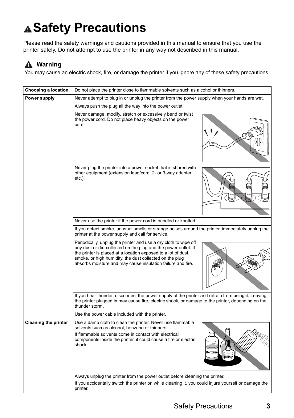 Safety precautions, 3safety precautions | Canon PIXMA iP2600 User Manual | Page 7 / 72