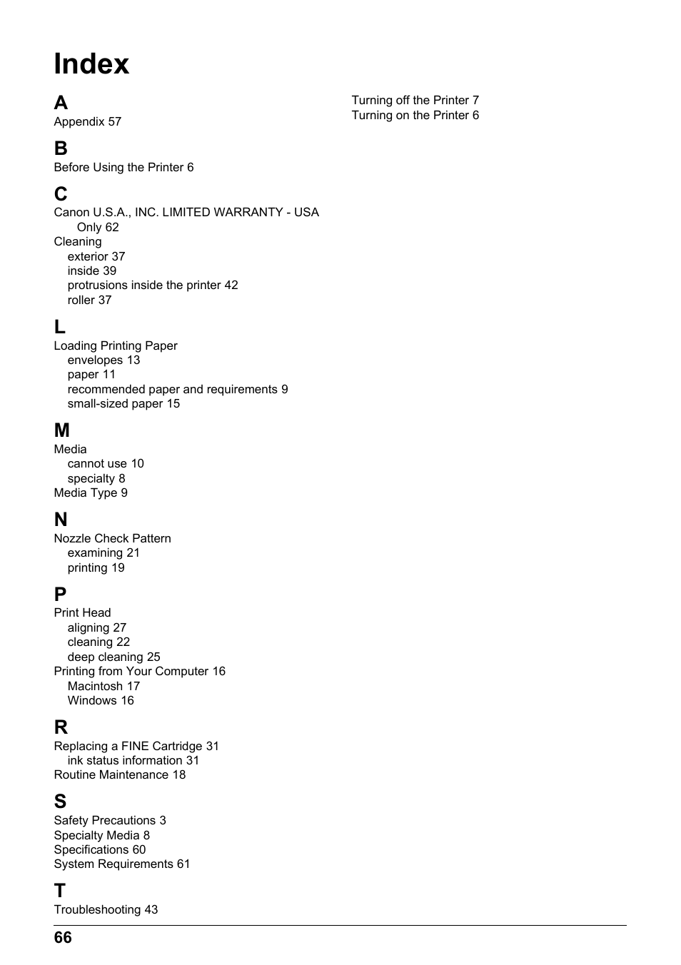 Index | Canon PIXMA iP2600 User Manual | Page 70 / 72