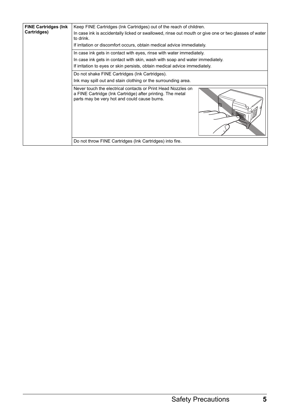 5safety precautions | Canon PIXMA iP2600 User Manual | Page 9 / 72