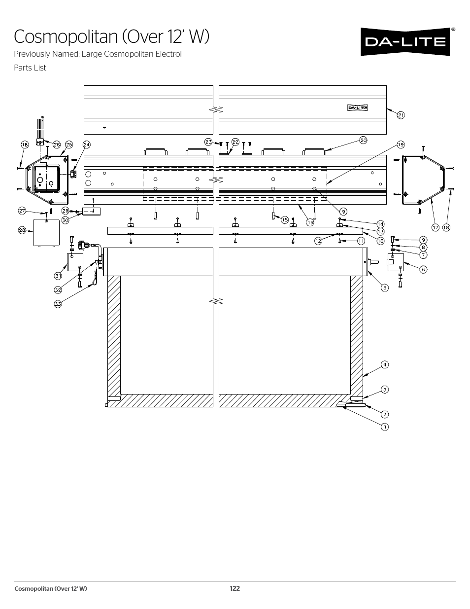 Cosmopolitan (over 12’ w), Previously named: large cosmopolitan electrol | Da-Lite 37989KIT Motor Drive Wheel Kit (120 VAC) User Manual | Page 122 / 250