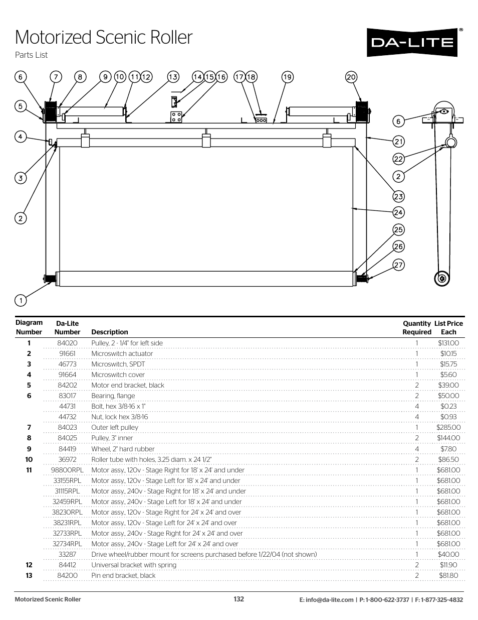 Motorized scenic roller | Da-Lite 37989KIT Motor Drive Wheel Kit (120 VAC) User Manual | Page 132 / 250