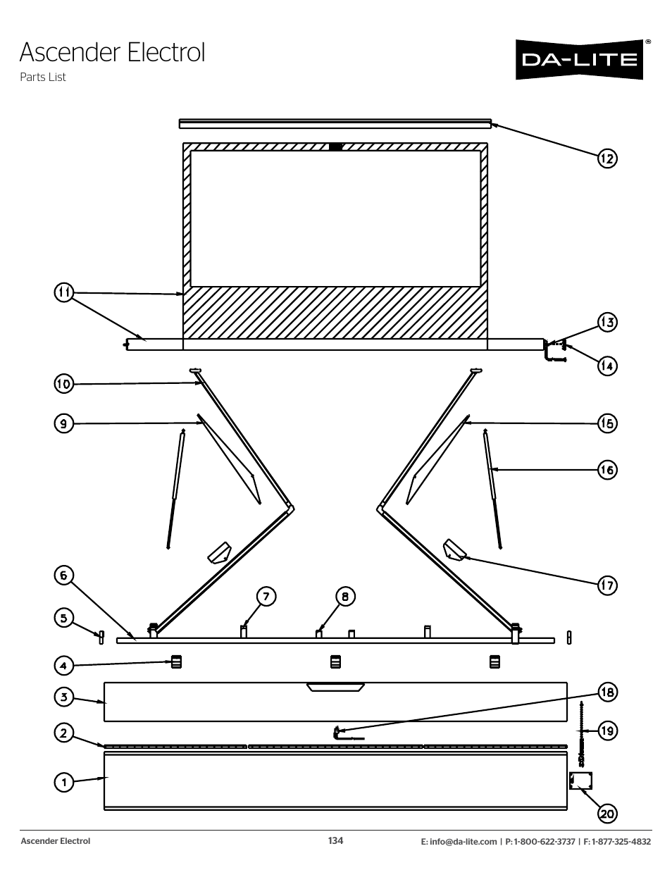 Floor mounted electric screen, Ascender electrol | Da-Lite 37989KIT Motor Drive Wheel Kit (120 VAC) User Manual | Page 134 / 250