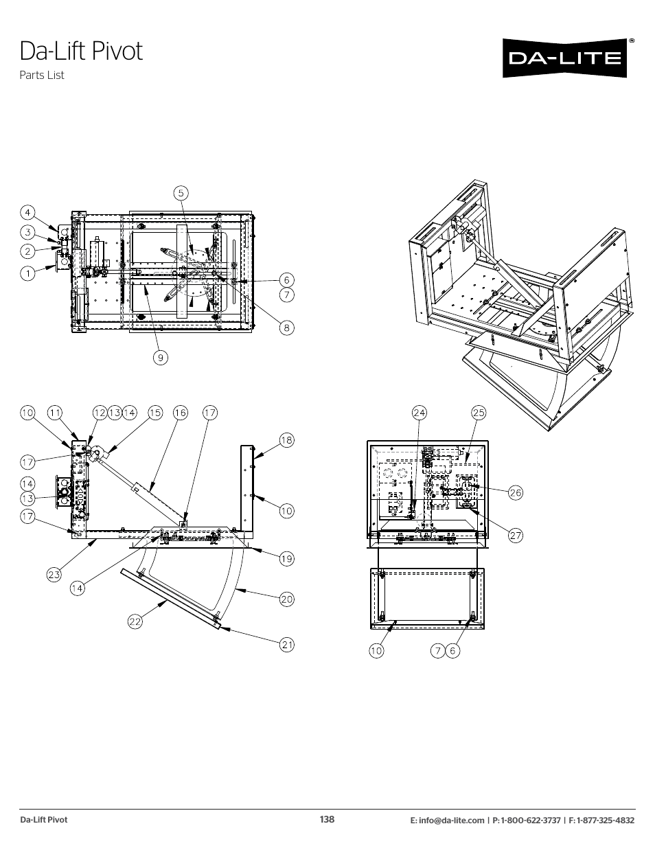 Motorized projector lifts, Da-lift pivot | Da-Lite 37989KIT Motor Drive Wheel Kit (120 VAC) User Manual | Page 138 / 250