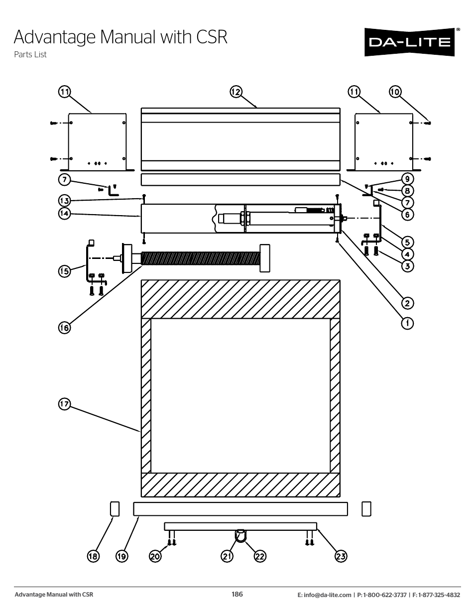 Manual wall and ceiling screens, Advantage manual with csr | Da-Lite 37989KIT Motor Drive Wheel Kit (120 VAC) User Manual | Page 186 / 250