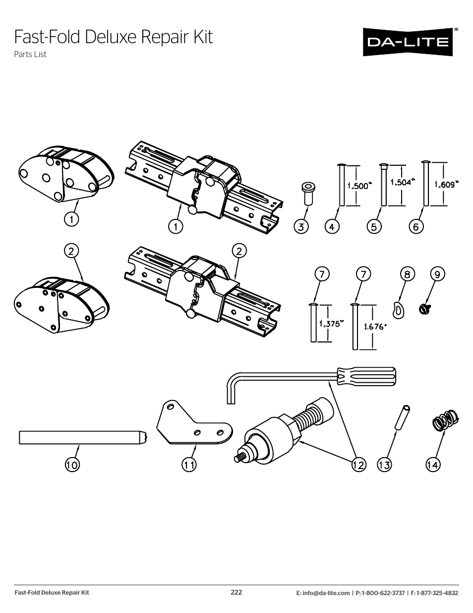 Fast-fold deluxe repair kit | Da-Lite 37989KIT Motor Drive Wheel Kit (120 VAC) User Manual | Page 222 / 250