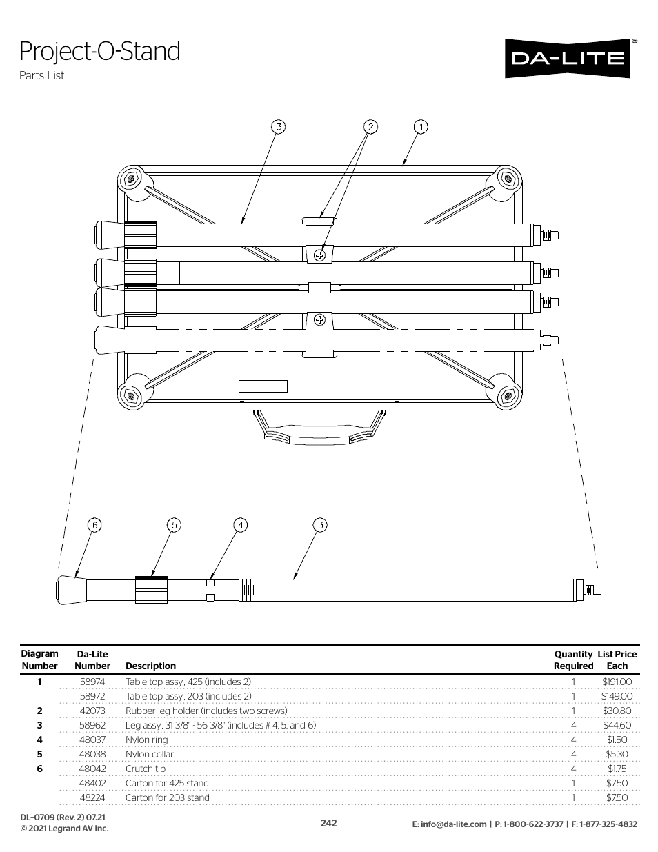 Stands, Project-o-stand | Da-Lite 37989KIT Motor Drive Wheel Kit (120 VAC) User Manual | Page 242 / 250