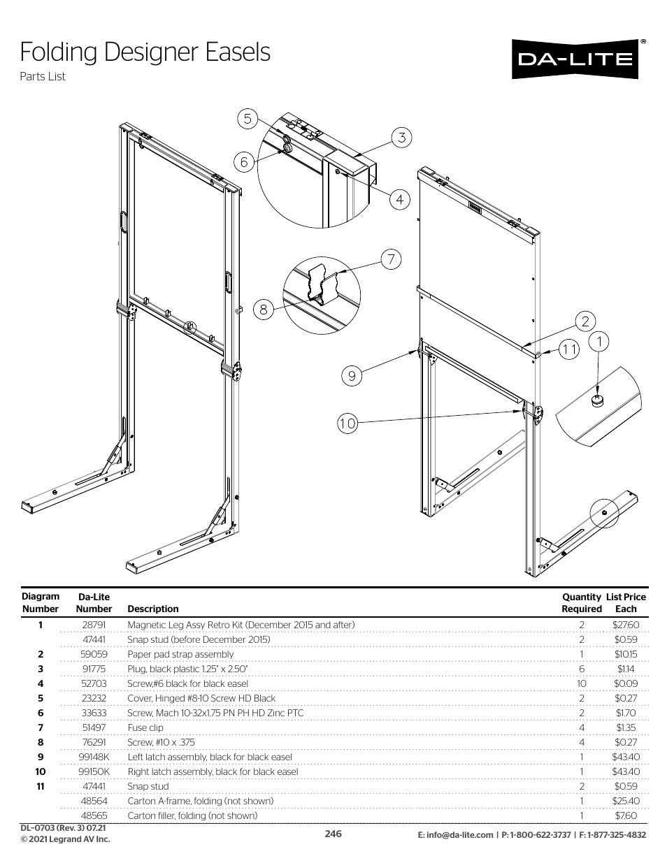 Folding designer easels | Da-Lite 37989KIT Motor Drive Wheel Kit (120 VAC) User Manual | Page 246 / 250