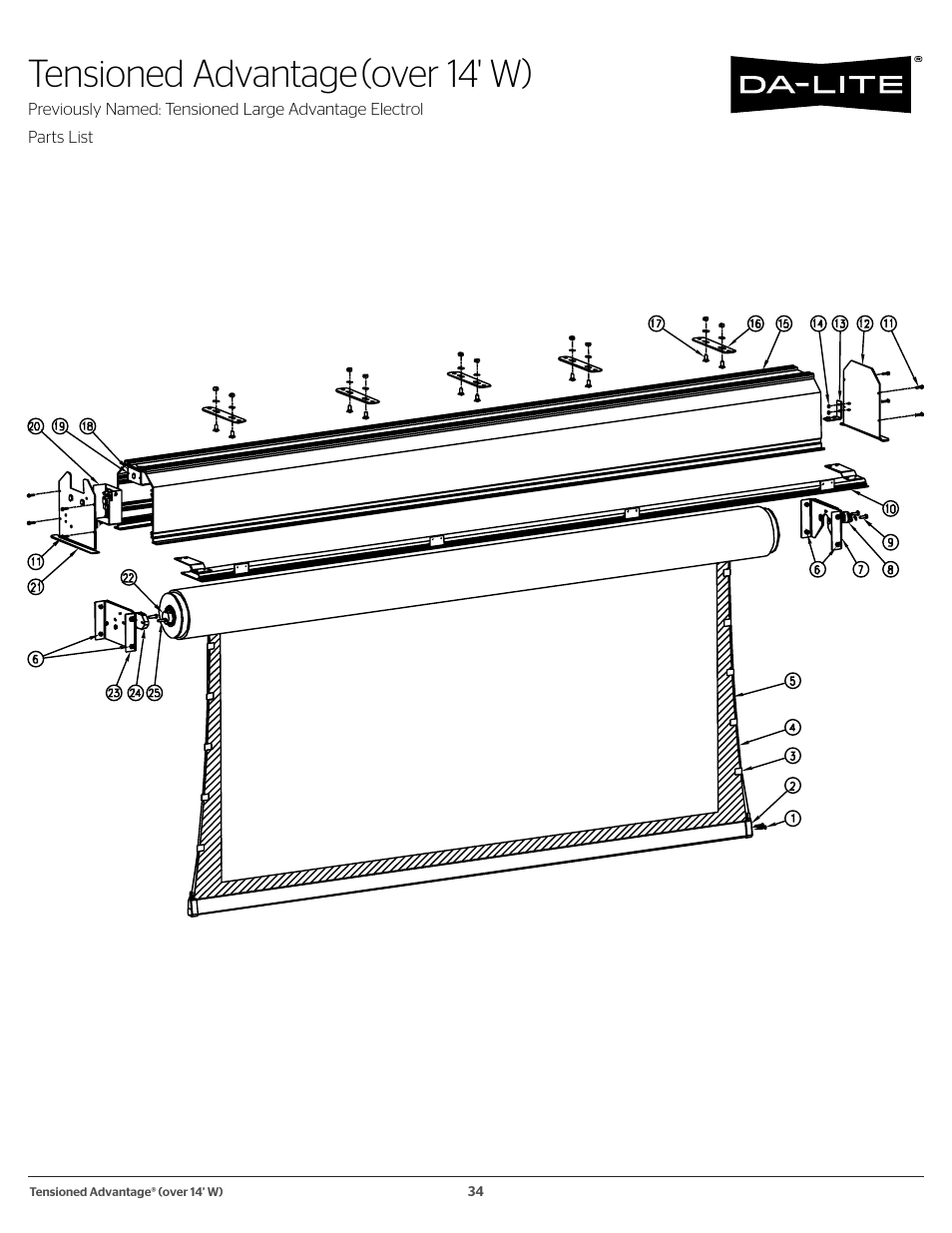 Tensioned advantage (over 14' w), Tensioned advantage, Over 14' w) | Da-Lite 37989KIT Motor Drive Wheel Kit (120 VAC) User Manual | Page 34 / 250