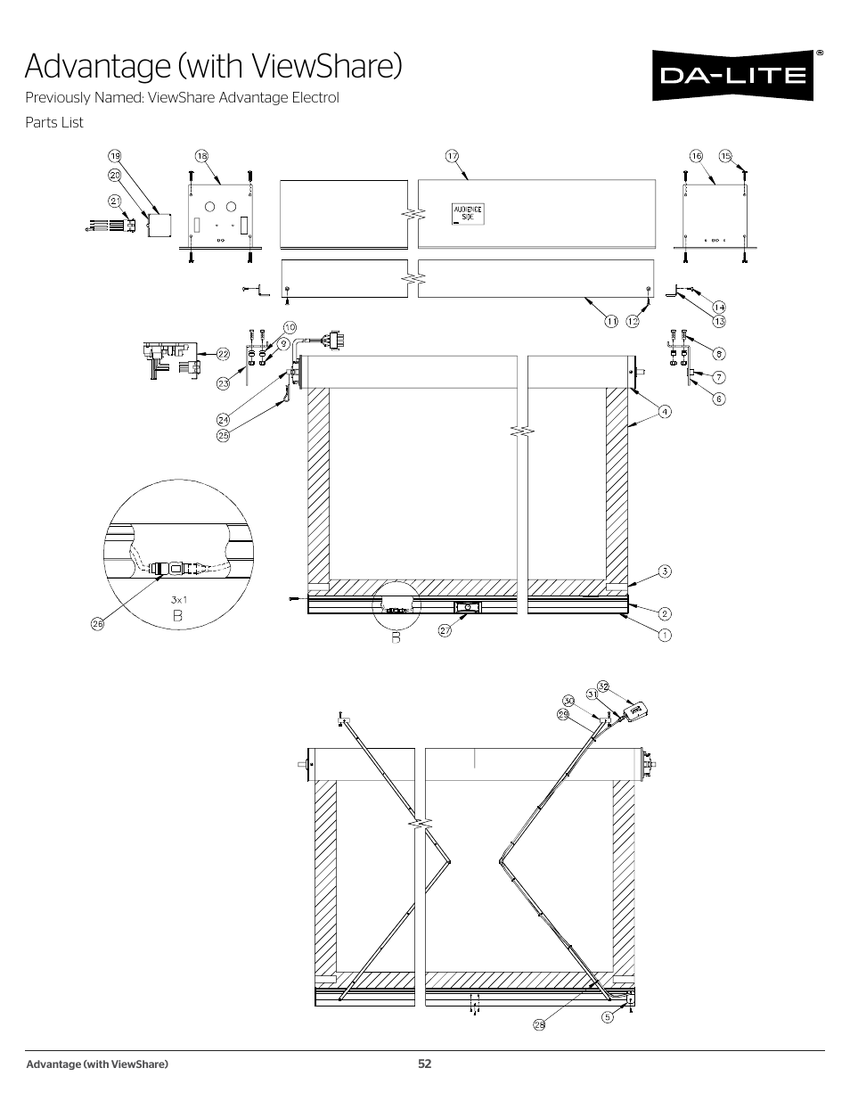 Advantage (with viewshare), Previously named: viewshare advantage electrol | Da-Lite 37989KIT Motor Drive Wheel Kit (120 VAC) User Manual | Page 52 / 250