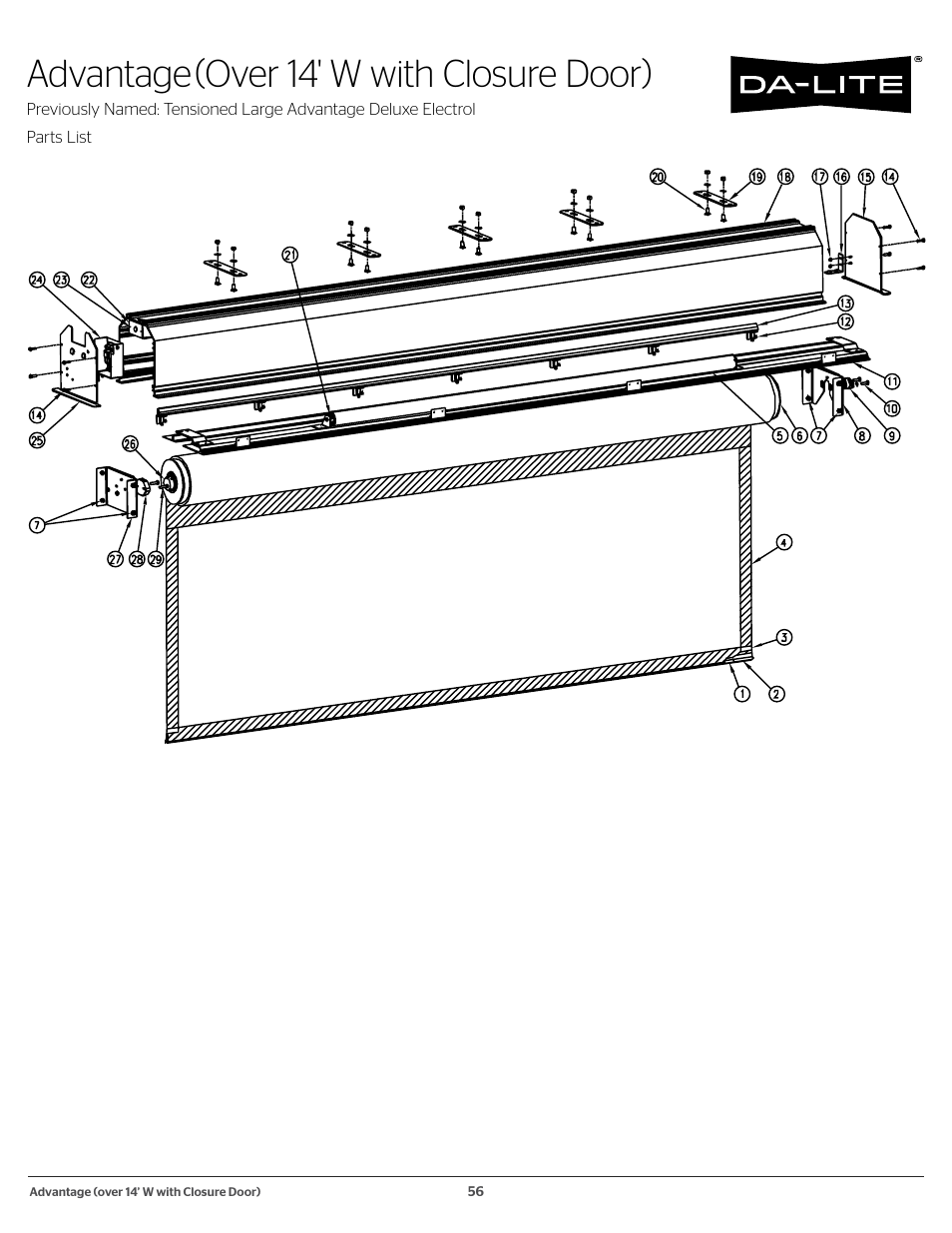 Advantage (over 14' w with closure door), Advantage, Over 14' w with closure door) | Da-Lite 37989KIT Motor Drive Wheel Kit (120 VAC) User Manual | Page 56 / 250