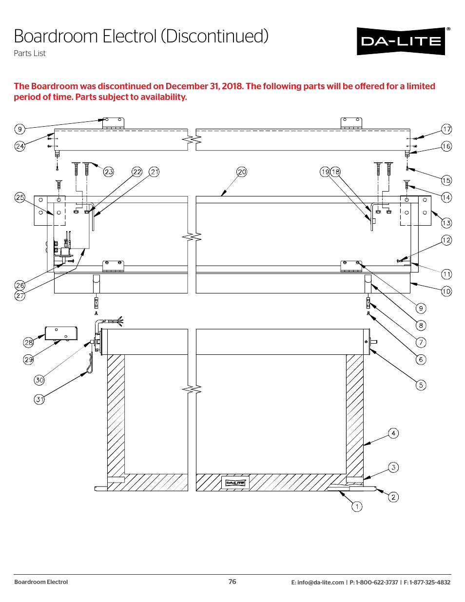 Boardroom electrol (discontinued) | Da-Lite 37989KIT Motor Drive Wheel Kit (120 VAC) User Manual | Page 76 / 250