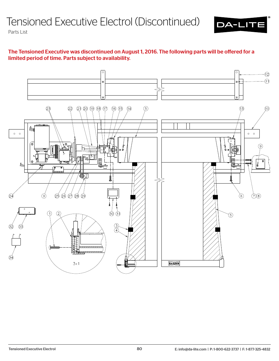 Tensioned executive electrol (discontinued) | Da-Lite 37989KIT Motor Drive Wheel Kit (120 VAC) User Manual | Page 80 / 250