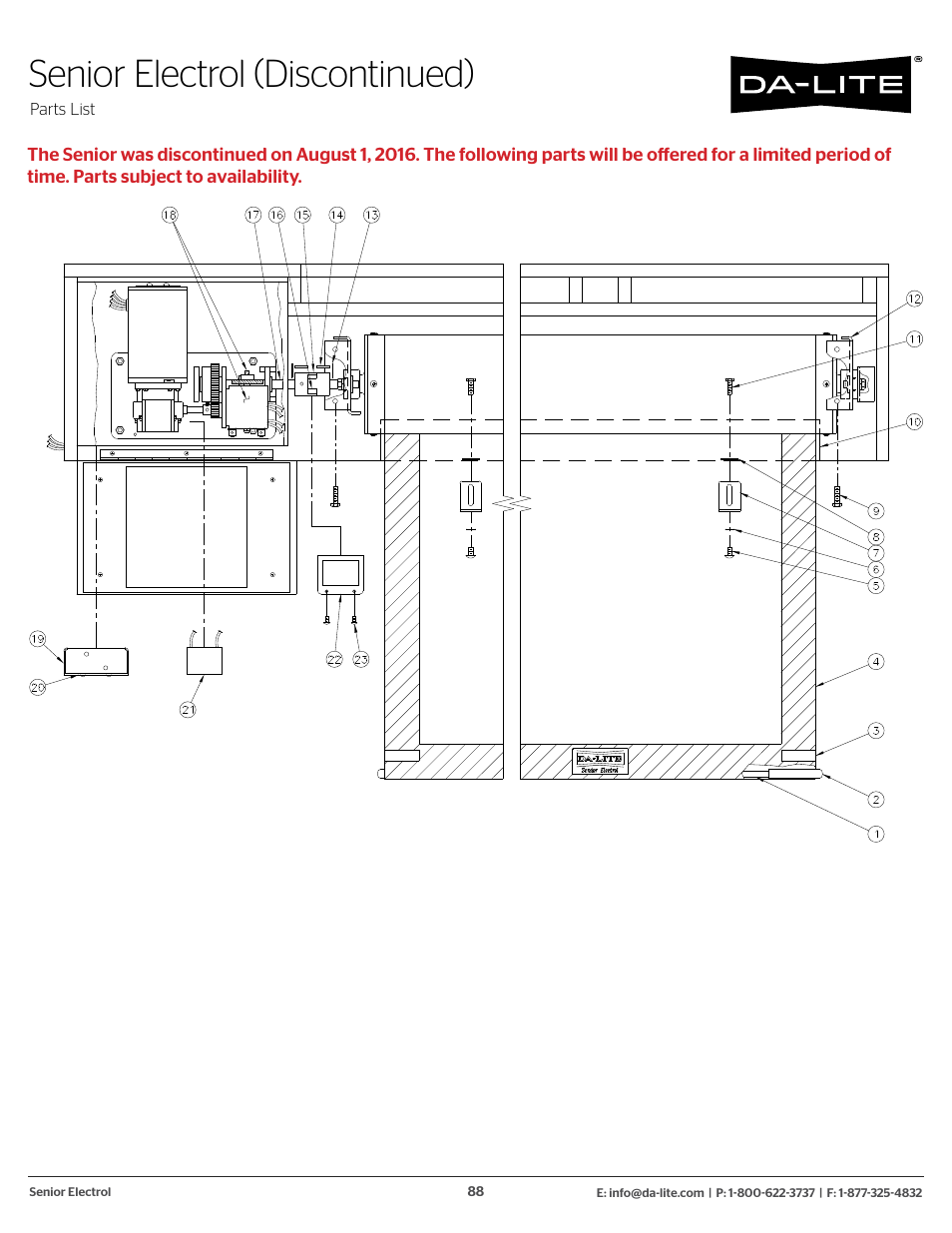 Senior electrol (discontinued) | Da-Lite 37989KIT Motor Drive Wheel Kit (120 VAC) User Manual | Page 88 / 250