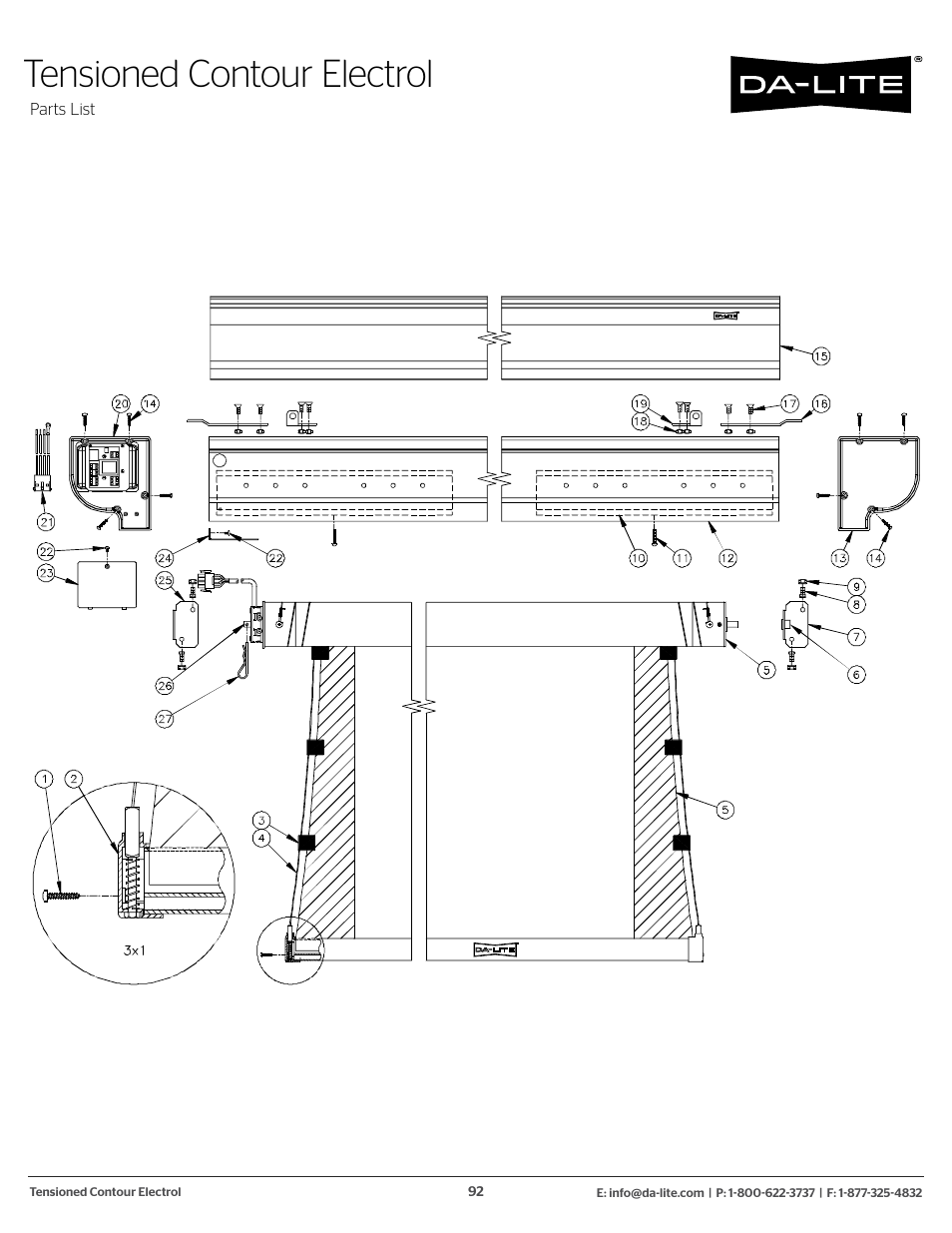 Wall and ceiling electric screens, Tensioned contour electrol | Da-Lite 37989KIT Motor Drive Wheel Kit (120 VAC) User Manual | Page 92 / 250