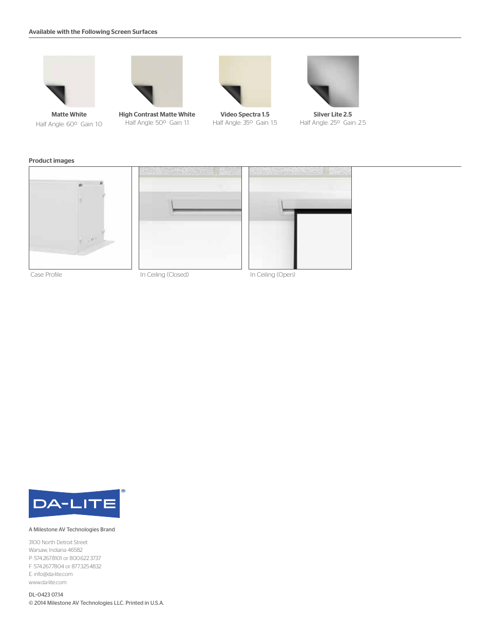 Da-Lite 84256LS Advantage Electrol Motorized Projection Screen (84 x 84") User Manual | Page 2 / 2