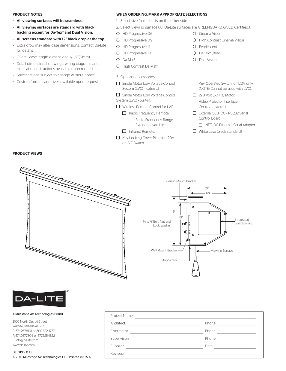 Da-Lite 97983L Cosmopolitan Electrol Motorized Projection Screen (92 x 164") User Manual | Page 2 / 2