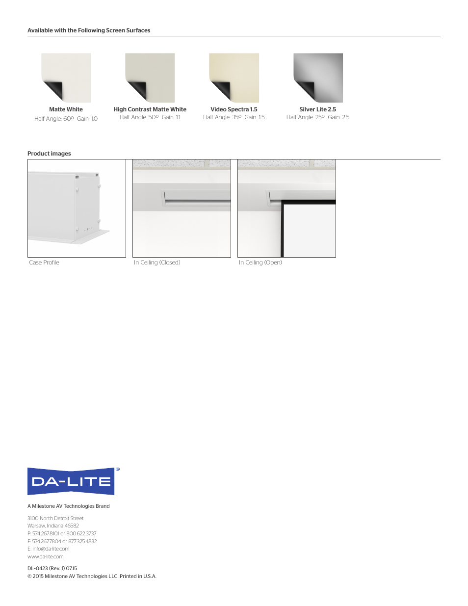 Da-Lite 92619LS Advantage Electrol 65 x 116" Ceiling-Recessed Motorized Screen (120V) User Manual | Page 2 / 2