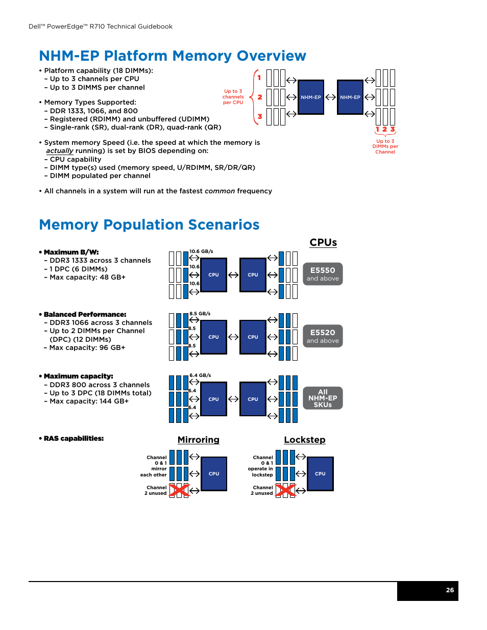 Cpus, Mirroring, Lockstep | Dell POWEREDGE R710 User Manual | Page 26 / 58