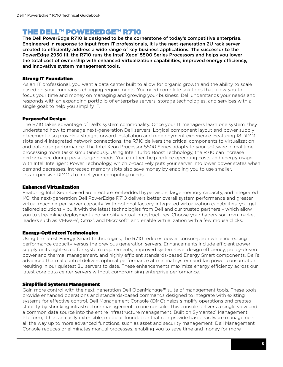 The dell™ poweredge™ r710 | Dell POWEREDGE R710 User Manual | Page 5 / 58