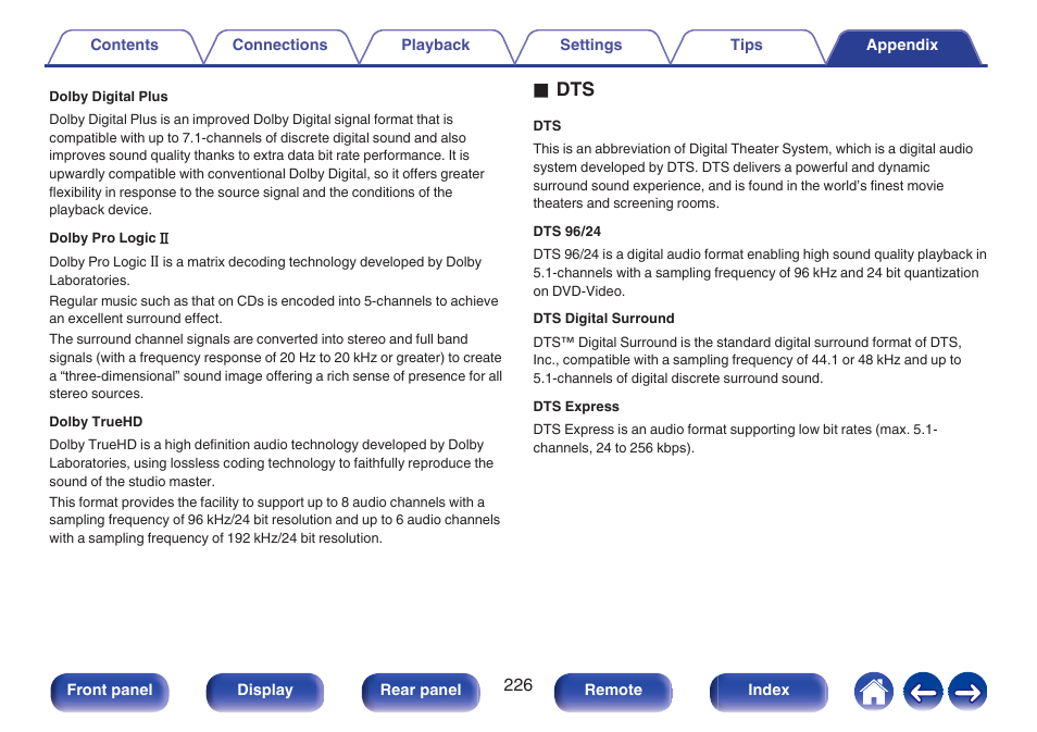 Odts | Denon AVR-S660H 5.2-Channel Network A/V Receiver User Manual | Page 226 / 242