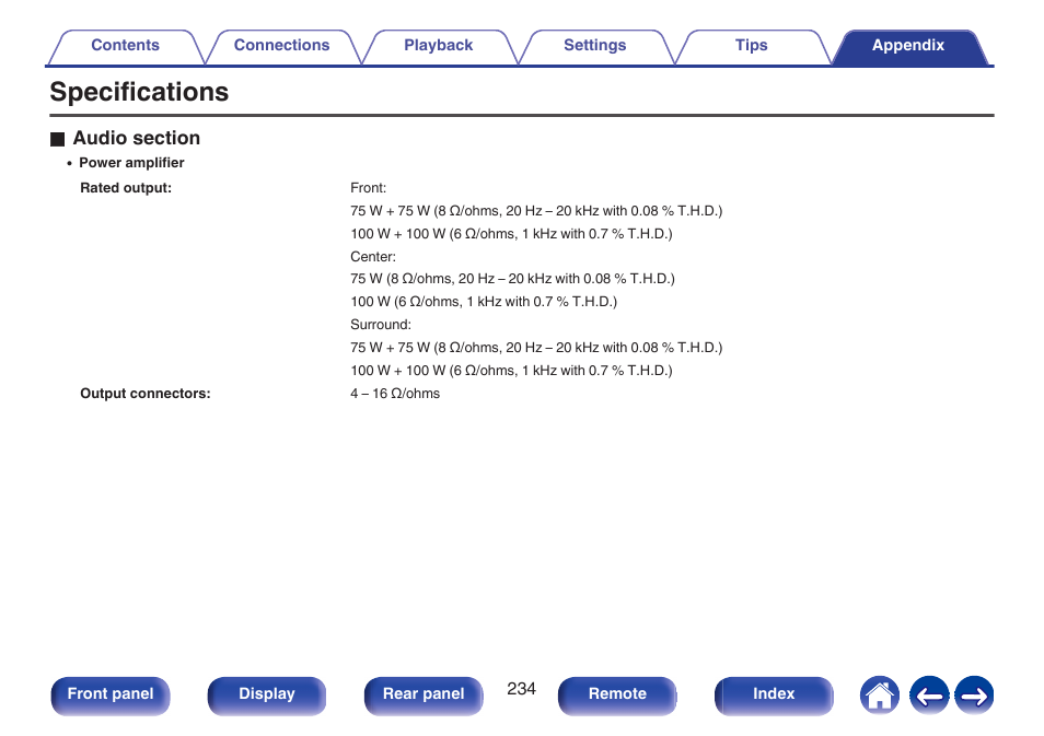 Specifications | Denon AVR-S660H 5.2-Channel Network A/V Receiver User Manual | Page 234 / 242